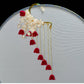 New Chinese Style Red Lily Earrings – Long Tassel Ear Clip for Hanfu and Qipao