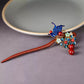 Chinese Butterfly Hairpin – Vintage Floral Red Sandalwood Hair Stick for Women