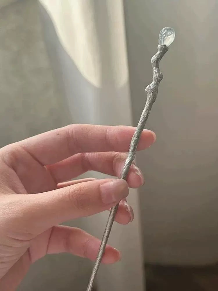 Elegant Crystal Silver Hairpin – New Chinese Style Textured Branch Hair Ornament