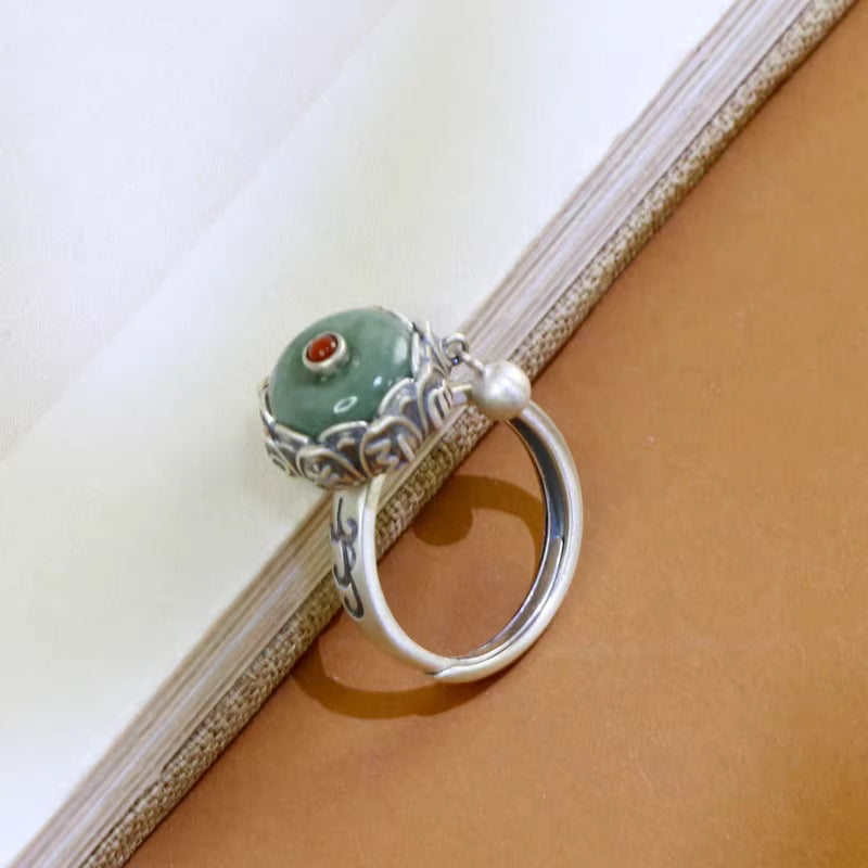Vintage Chinese Style Rotating Jade Ring – Six-Character Mantra Peace Amulet Spinner Ring | 925 Sterling Silver