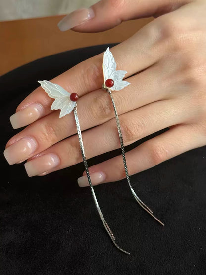 White Mother-of-Pearl Butterfly Wing Tassel Earrings