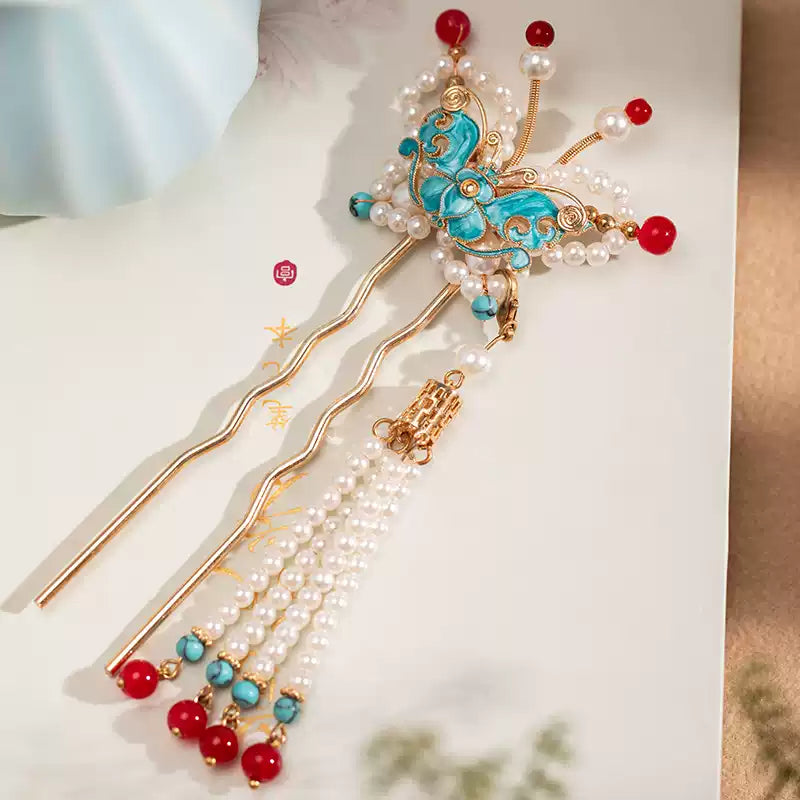 Butterfly Cloisonné Hairpin | New Chinese Style Enamel Hanfu Hair Ornament