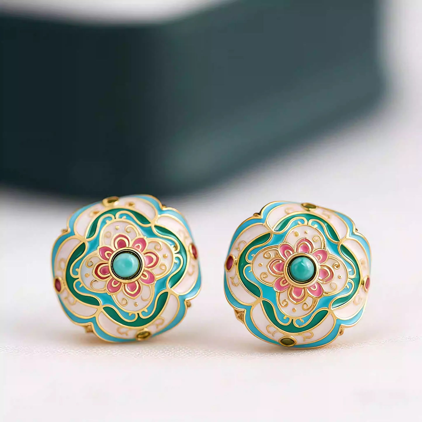 New Chinese Style Enamel Turquoise Stud Earrings – Vintage Guofeng Light Luxury Jewelry