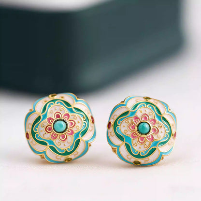 Neue chinesische Emaille-Ohrstecker mit Türkis – Vintage Guofeng leichter Luxus-Schmuck