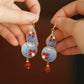 Elegant pearl embedded fabric gourd earrings retro Chinese aesthetic long drop earrings