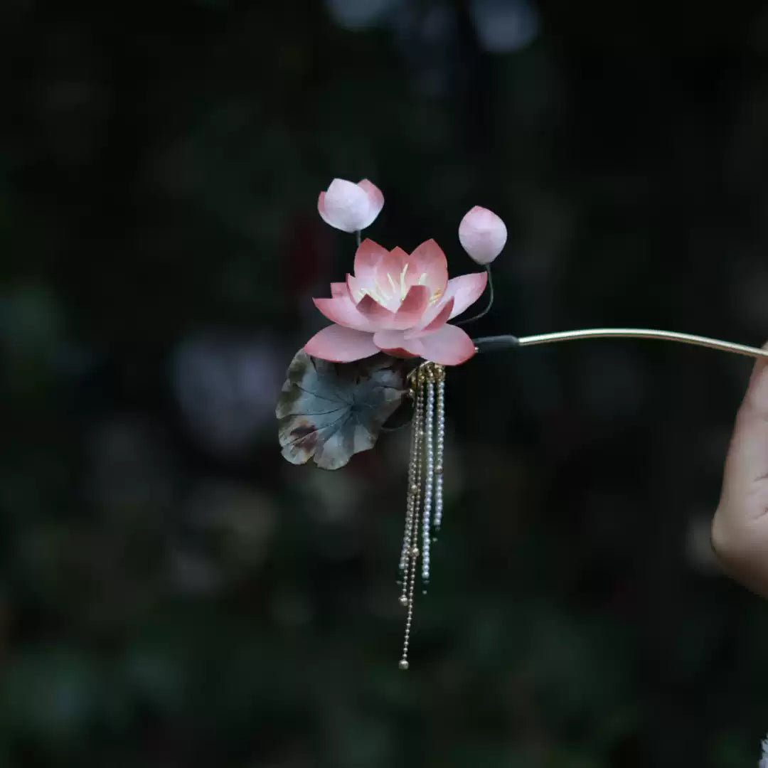 Handmade Velvet Lotus Flower Hairpins | Traditional Chinese Hanfu & Qipao Accessories