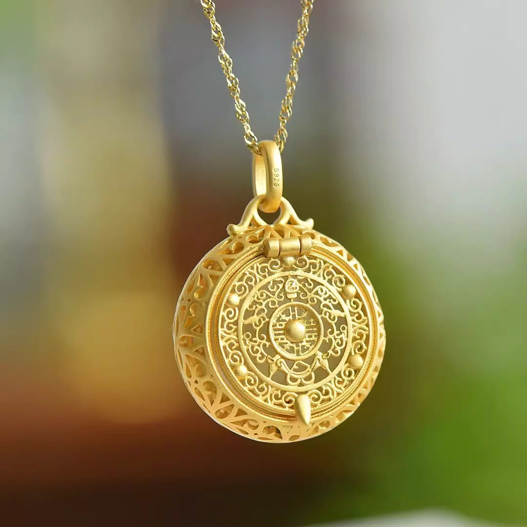 Lotus Pond Under Moonlight S925 Gold-Plated Silver Hetian Jade Enamel Openable Lotus Sachet Pendant Necklace for Women