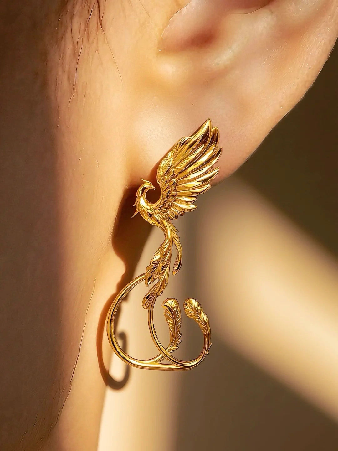 New Chinese Style Phoenix Earrings – Vintage Tang Dynasty Inspired Gold Drop Earrings