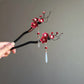 Red Plum Blossom Hairpin | Sandalwood Handmade Chinese Hair Accessory for Hanfu & Qipao