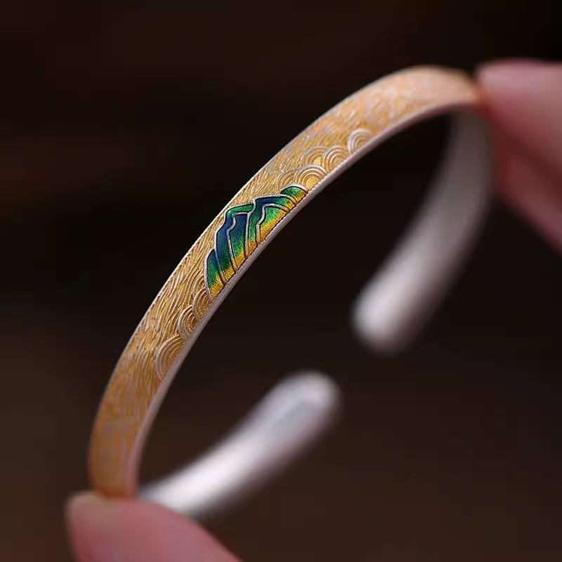999 Pure Silver Gold-Plated Women's Bangle – Elegant Chinese Style Bracelet