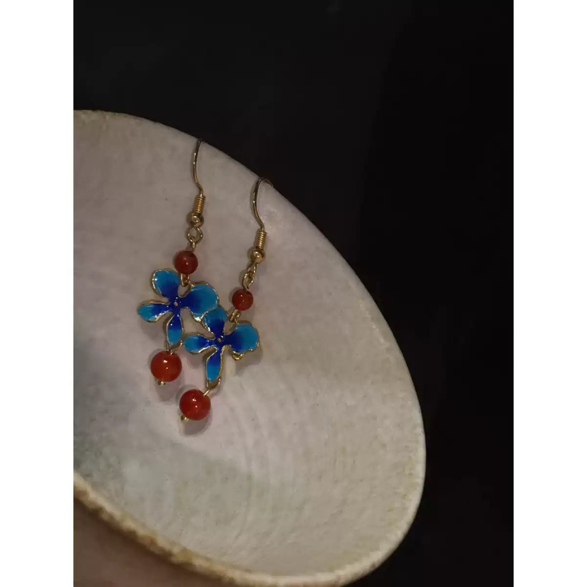 Deep Blue Butterfly Floral Earrings – New Chinese Style Agate Drop Earrings for Women
