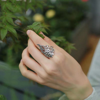 Pfau Hohl Offener Feder-Vintage-Ring-Sterlingsilber