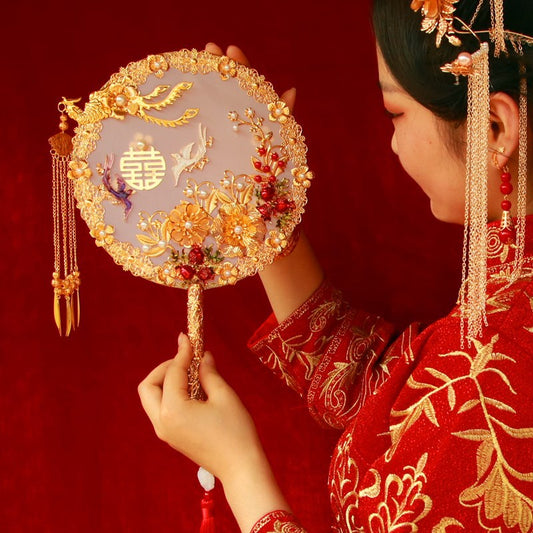 Phoenix Flower Double Happiness Tassel Wedding Chinese Style Fan