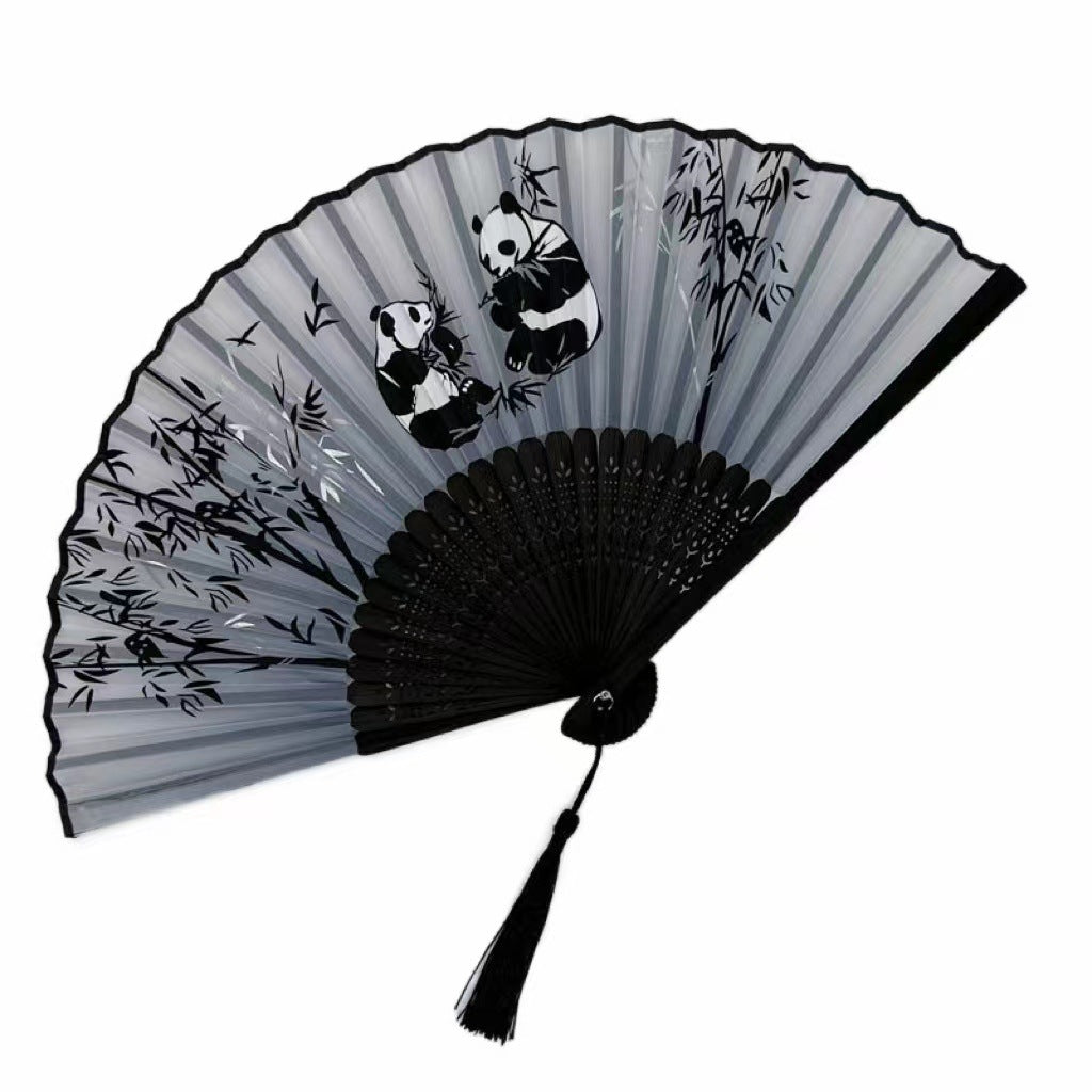Panda Silk Bamboo Folding Fan