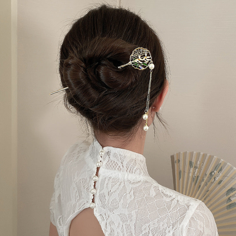 Fan Orchid Pearl Tassel Ancient Style Hairpin