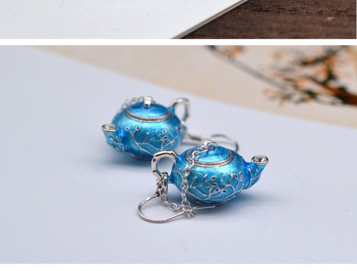 Cloisonné teapot earrings