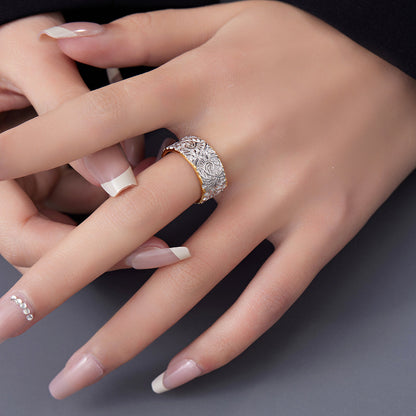 Unregelmäßiger Tanggras-Struktur-Ring mit Gold- und Silberkontrast – Sterlingsilber
