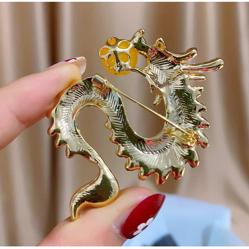 Chinese Dragon Playing Ball brooch