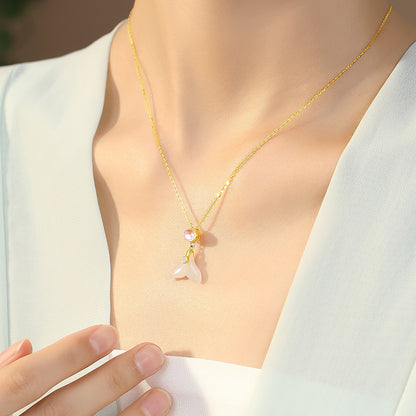 Hetian-Jade Meerjungfrauenperle Schlüsselbeinkette Anhänger - Sterlingsilber
