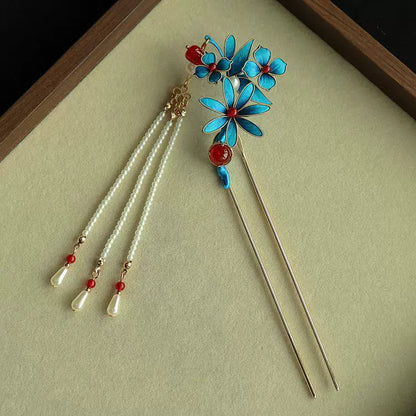 Peacock blue floral double hairpin variant with dangling strands