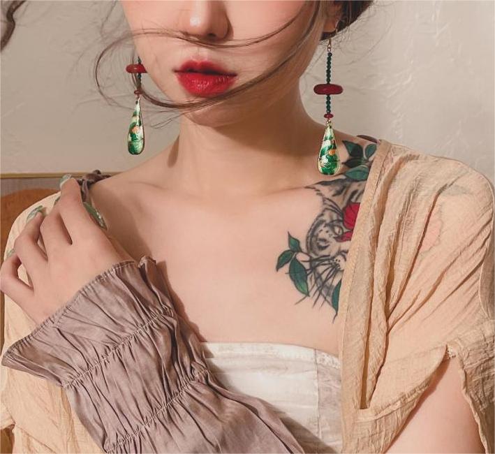 Chinese Classical Enamel Cloisonné National Feng Shui Earrings