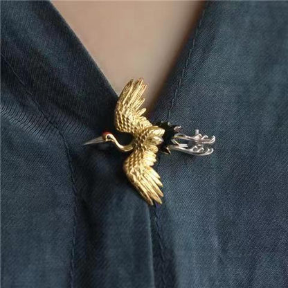 Chinese ancient style enamel crane brooch