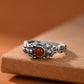 Pixiu Ruby Copper Coin Open Ring-Sterling silver