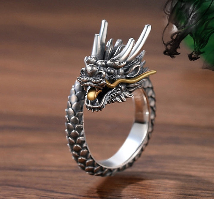 Personalized Coiled Dragon Creative Ethnic Ring