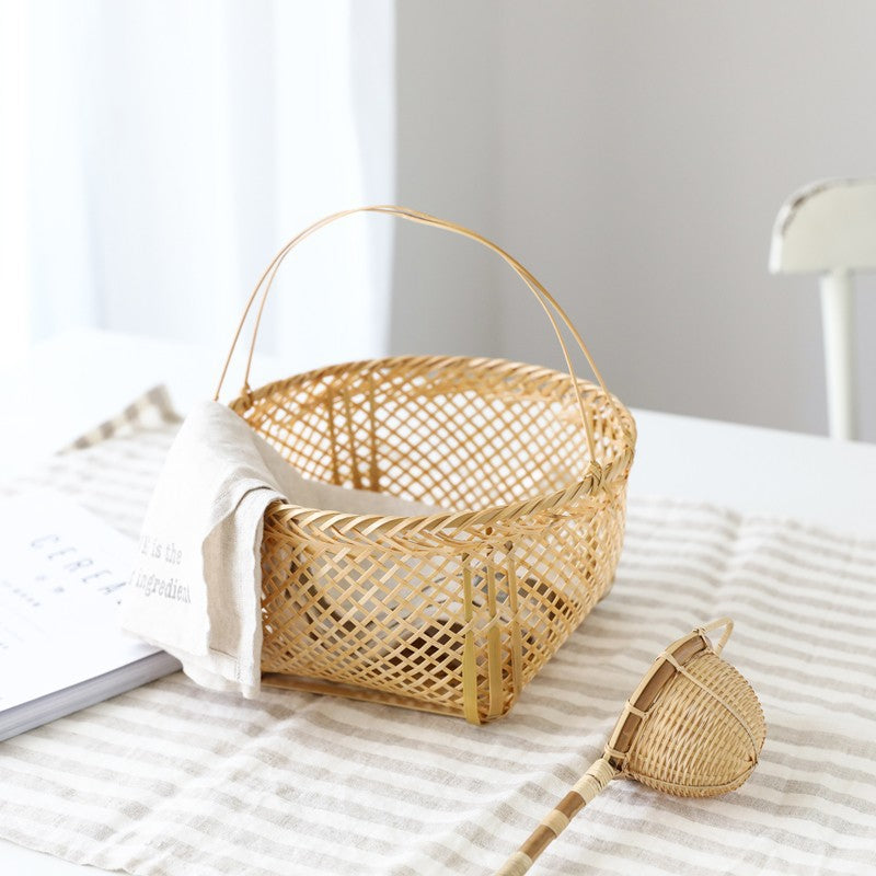 Pure handmade woven vintage bamboo flower basket fruit and vegetable storage basket