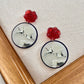 Chinese rose ink painting Crane earrings