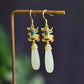 Penglai Pavilion Hetian Jade Water Drop Enamel Earrings - Sterling Silver