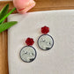 Chinese rose ink painting Crane earrings
