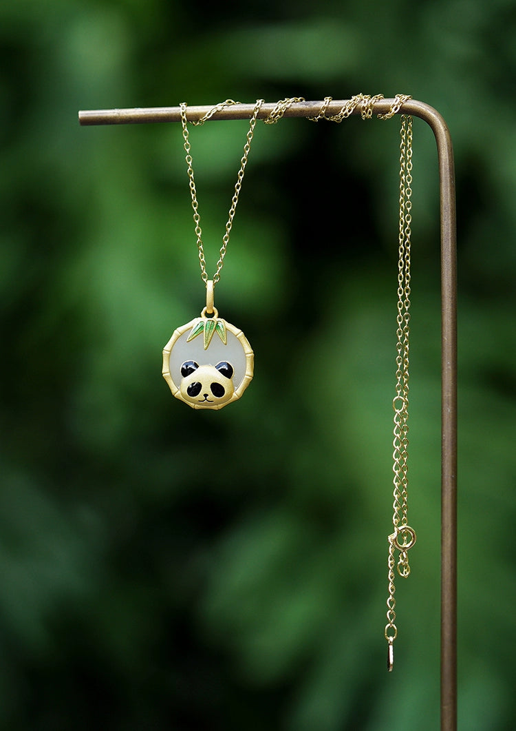 Panda Bamboo Joint Jade Necklace