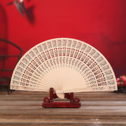 Chinoiserie sandalwood hollow wood fan