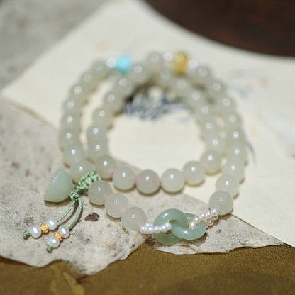 Potala-Palast Natürliche Lotuswurzel Hotan-Jade Perlen-Jaspis-Armband