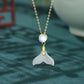 Hetian Jade Mermaid Pearl Clavicle Chain Pendant - Sterling Silver
