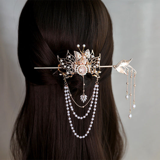 Butterfly Wings Lily of the Valley Flower Orchid Pearl Tassel Combination Step Shake Hairpin