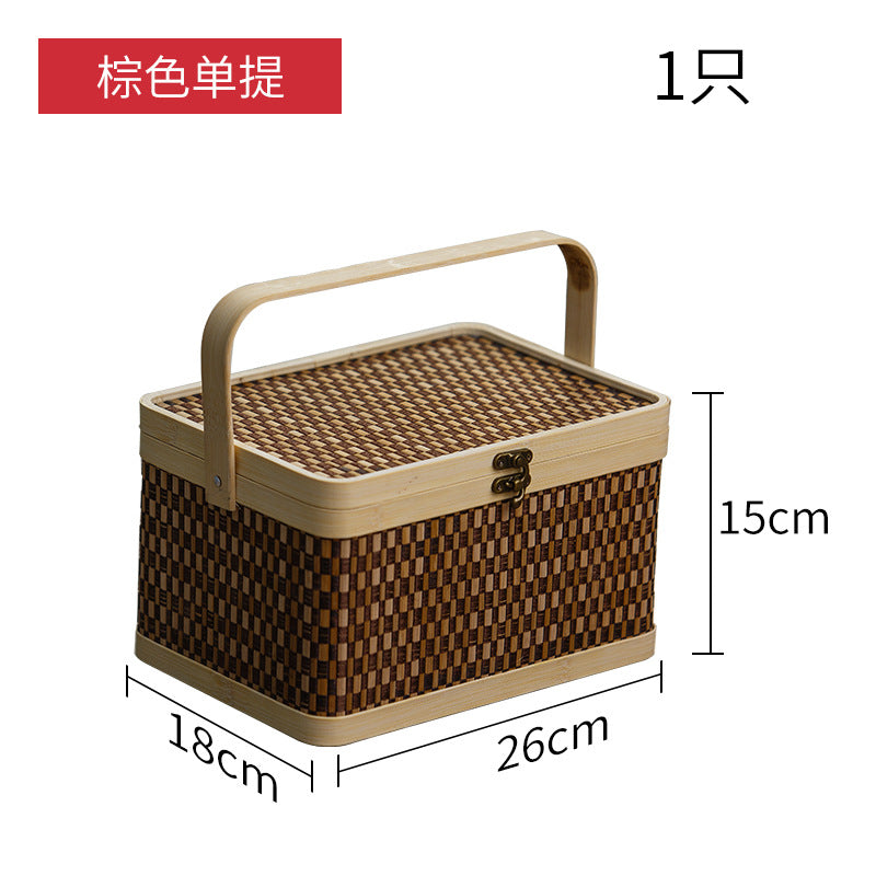 Handmade bamboo woven Chinese style retro tote basket