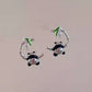 Bamboo Panda Stud Earrings – Cute Green Leaf Oriental Style Earrings for Women