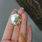 China-Chic Chinese style green bamboo round fan natural pearl white fritillary brooch