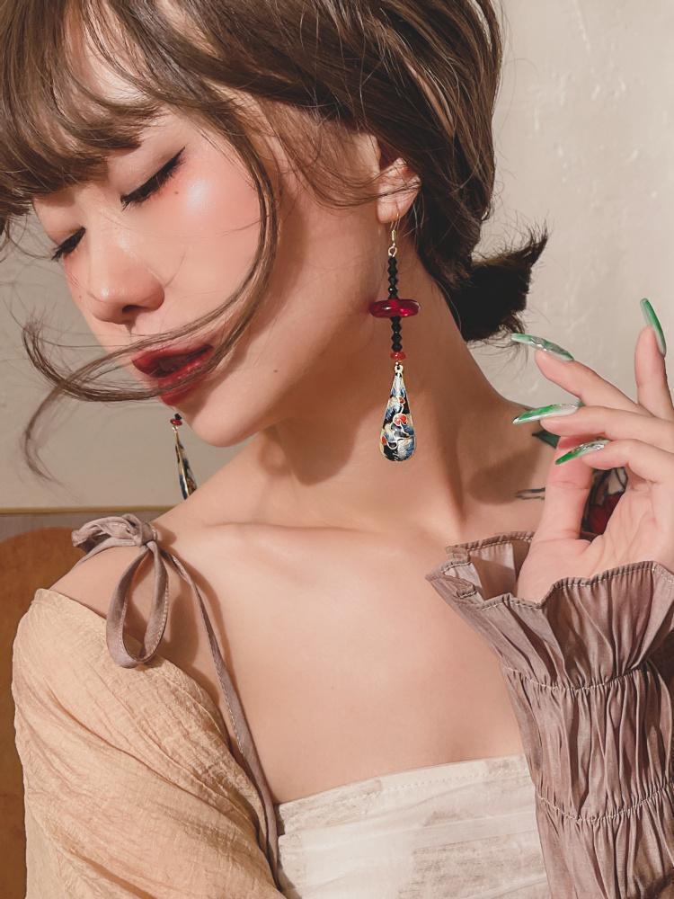 Chinese Classical Enamel Cloisonné National Feng Shui Earrings