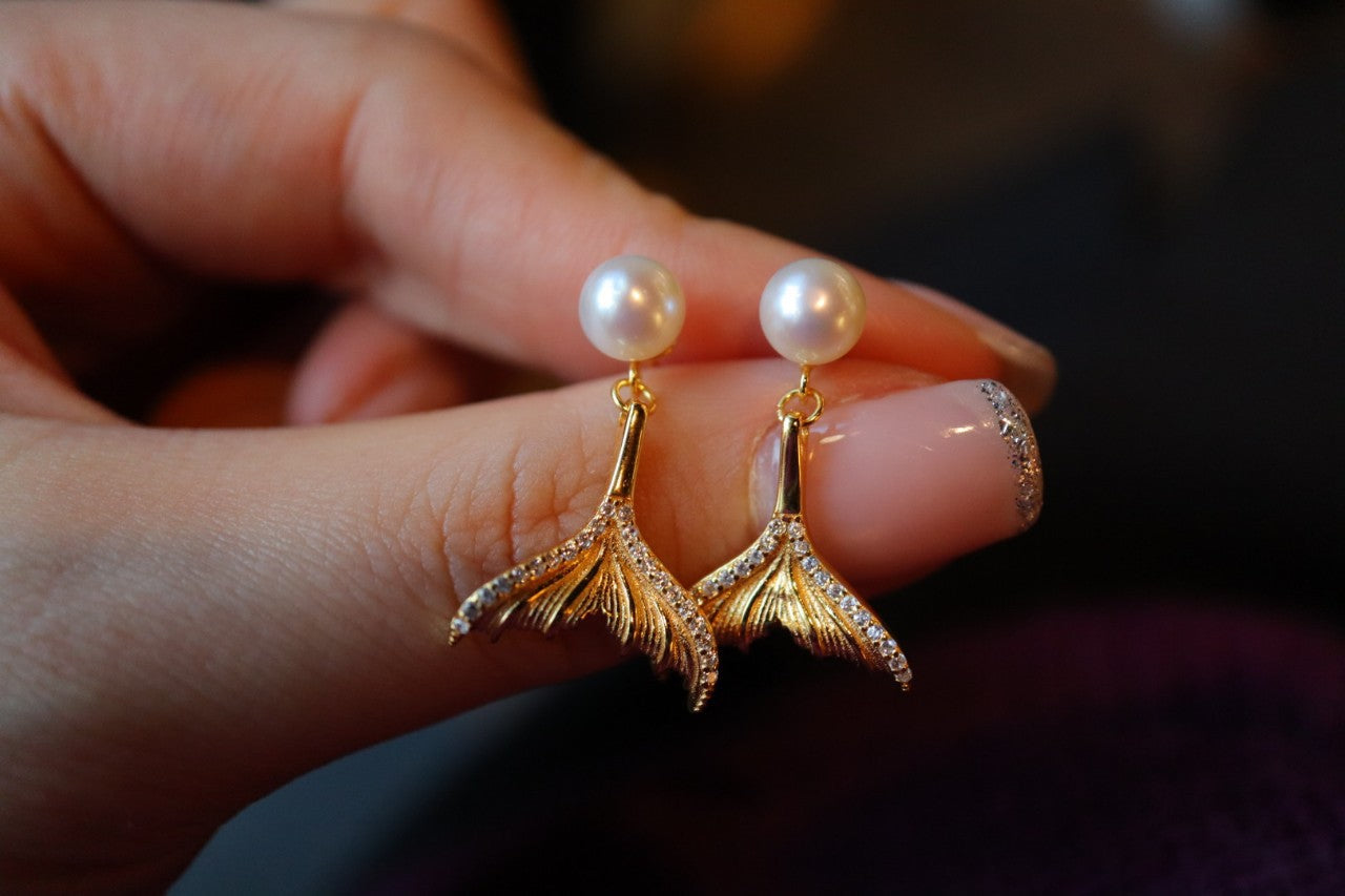 Beauty Fish Tail Natural Strong Pearl Earrings/Rings