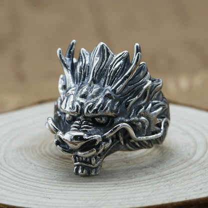 Chinesischer Drachenkopf-Ring – Sterlingsilber