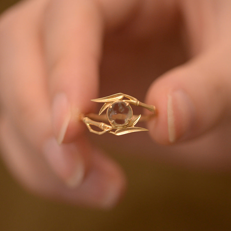 Chinese  Bamboo Leaf  Knot Moonlight Stone Ring
