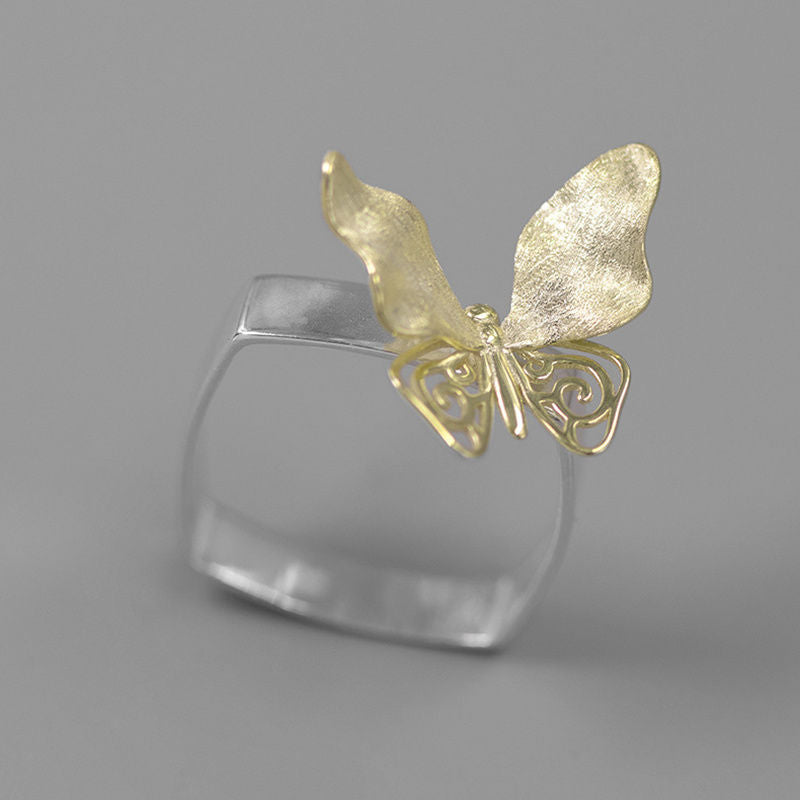 Chinese Style Square Butterfly Ring-Sterling silver