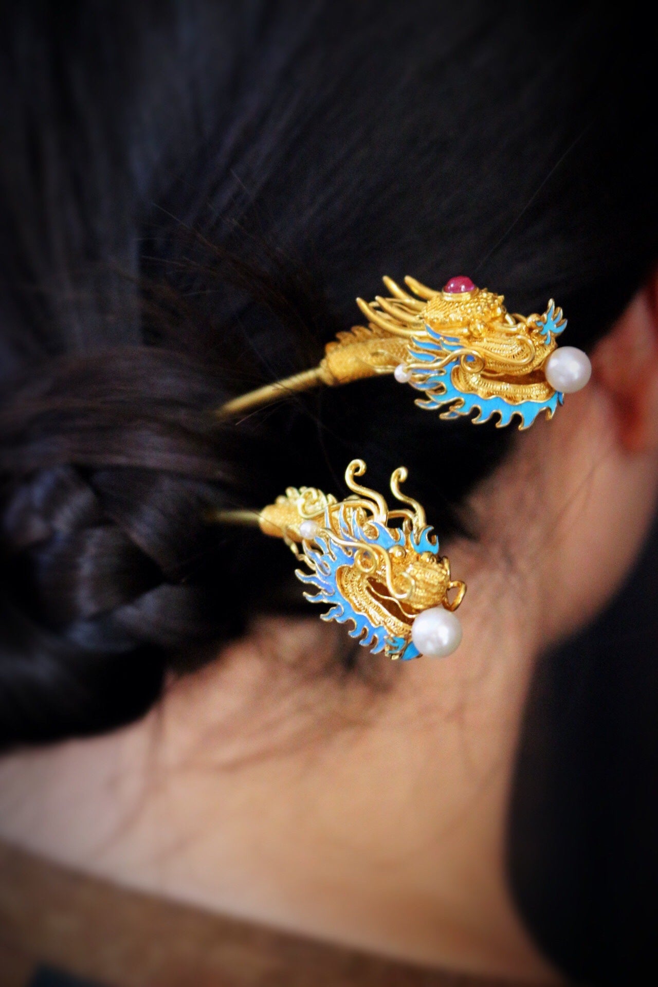 Qing Dynasty Palace Diancui Dragon Pearl Hairpin