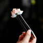 Long wooden hairpin with pink and blue flower head