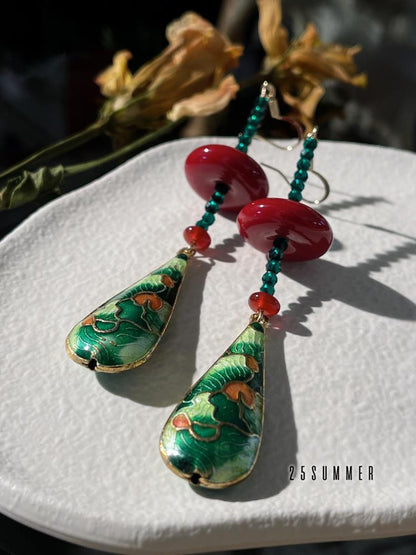 Chinese Classical Enamel Cloisonné National Feng Shui Earrings