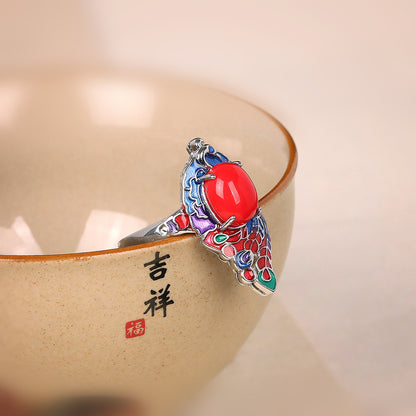 China-Chic Cloisonné Phönix-Imitation Südrot-Ring