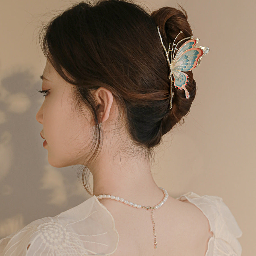 Chinoiserie Colorful Butterfly Hairpin Large Shark Clip